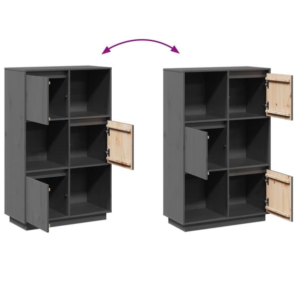 vidaXL højskab 74x35x117 cm massivt fyrretræ grå
