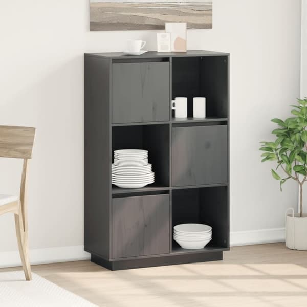 vidaXL højskab 74x35x117 cm massivt fyrretræ grå