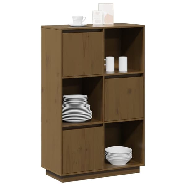 vidaXL højskab 74x35x117 cm massivt fyrretræ gyldenbrun