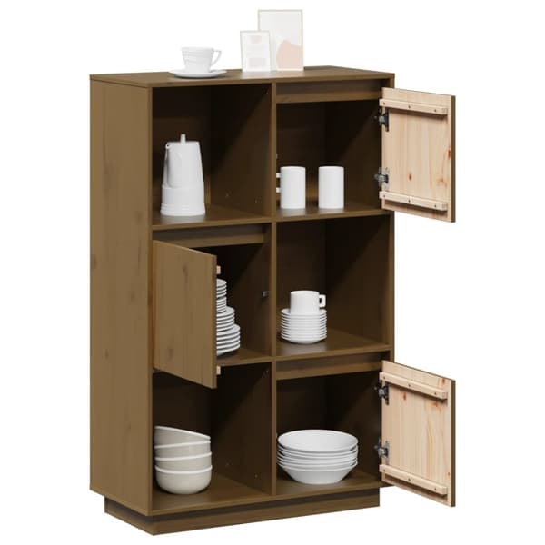vidaXL højskab 74x35x117 cm massivt fyrretræ gyldenbrun