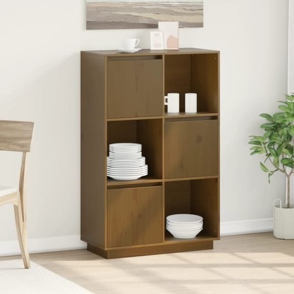 vidaXL højskab 74x35x117 cm massivt fyrretræ gyldenbrun