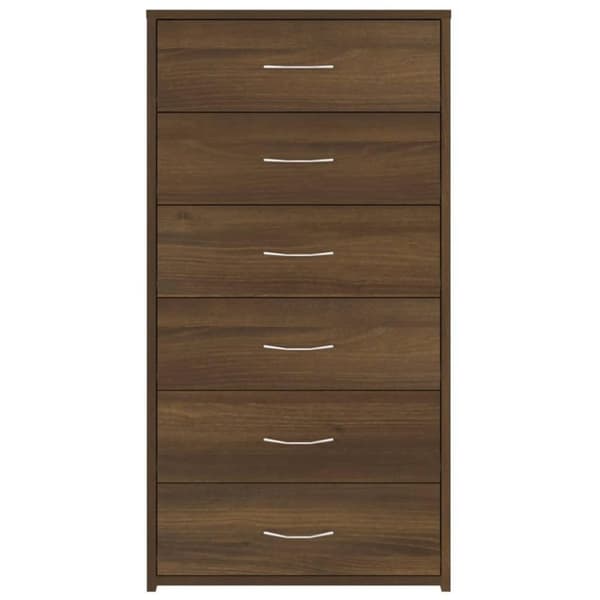vidaXL skænk med 6 skuffer 50x34x96 cm konstrueret træ brun egetræ