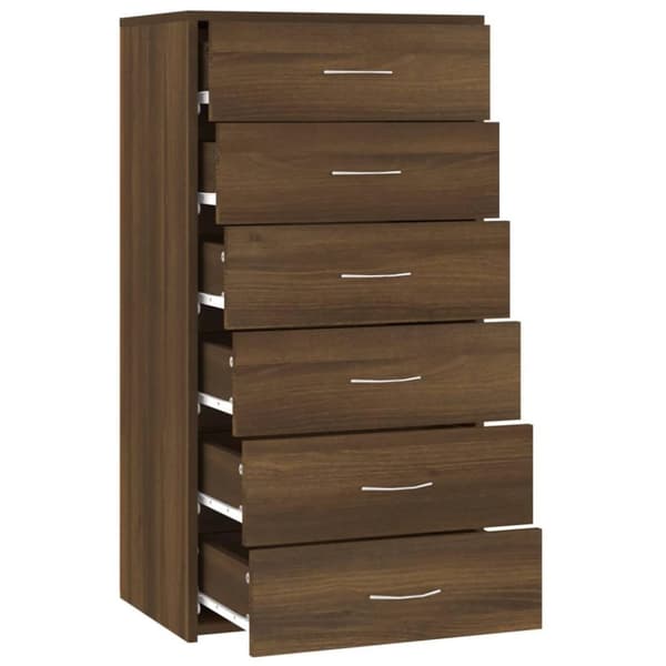 vidaXL skænk med 6 skuffer 50x34x96 cm konstrueret træ brun egetræ