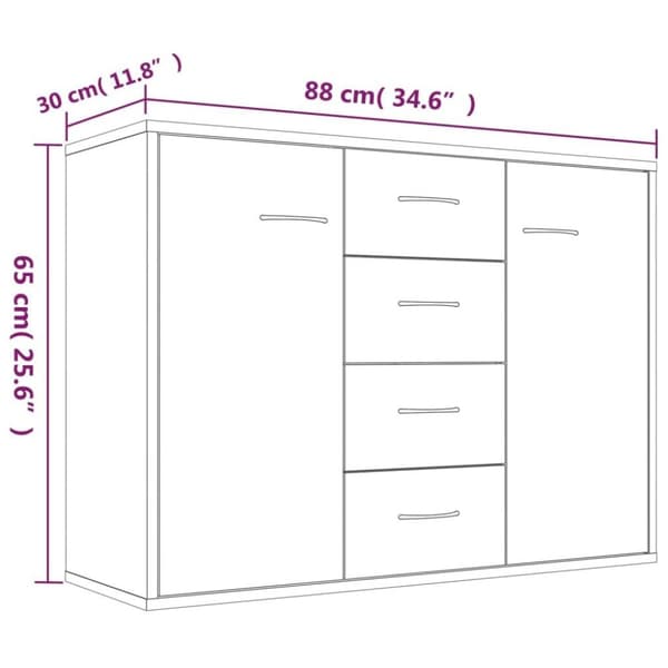 vidaXL skænk 88x30x65 cm konstrueret træ grå sonoma-eg