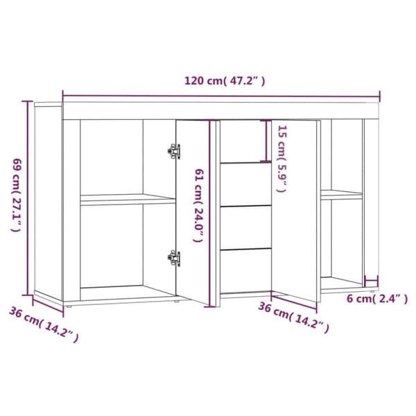 vidaXL skænk 120x36x69 cm konstrueret træ røget egetræsfarve