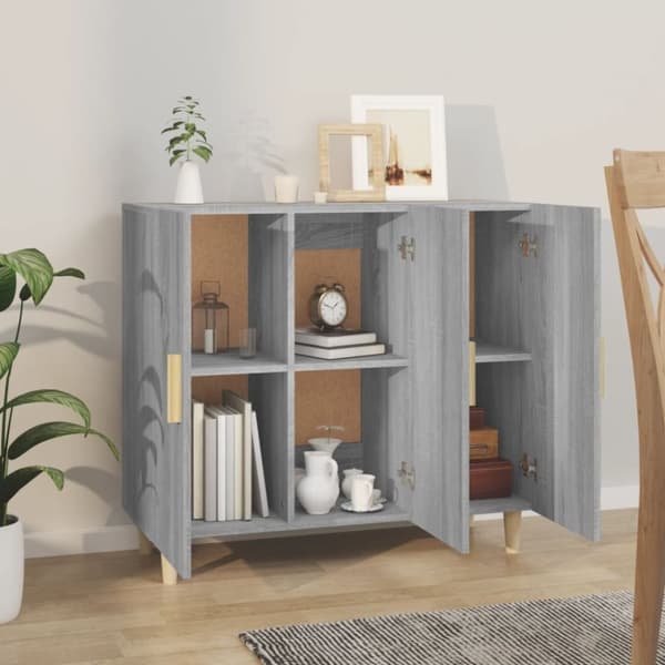 vidaXL skab 90x34x80 cm konstrueret træ grå sonoma-eg