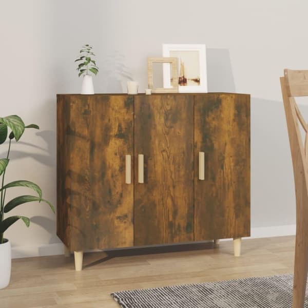 vidaXL skab 90x34x80 cm konstrueret træ røget egetræsfarve