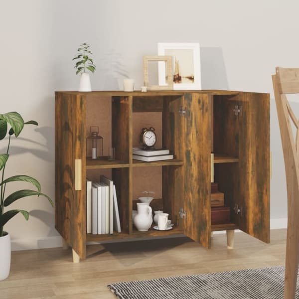 vidaXL skab 90x34x80 cm konstrueret træ røget egetræsfarve