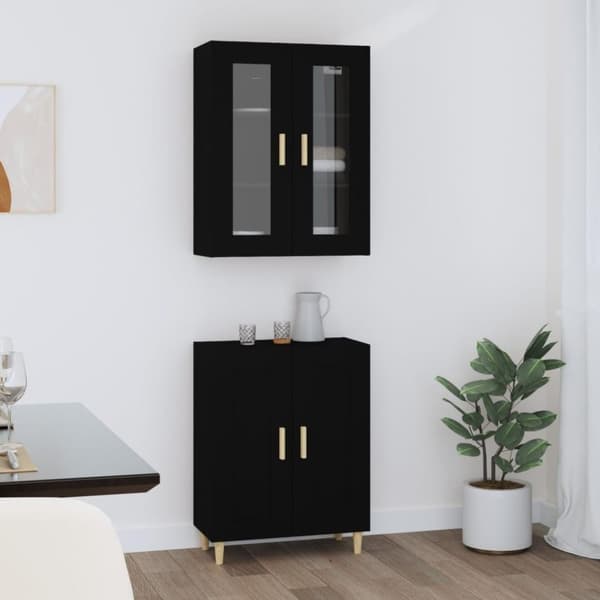 vidaXL højskab 69,5x34x180 cm konstrueret træ sort