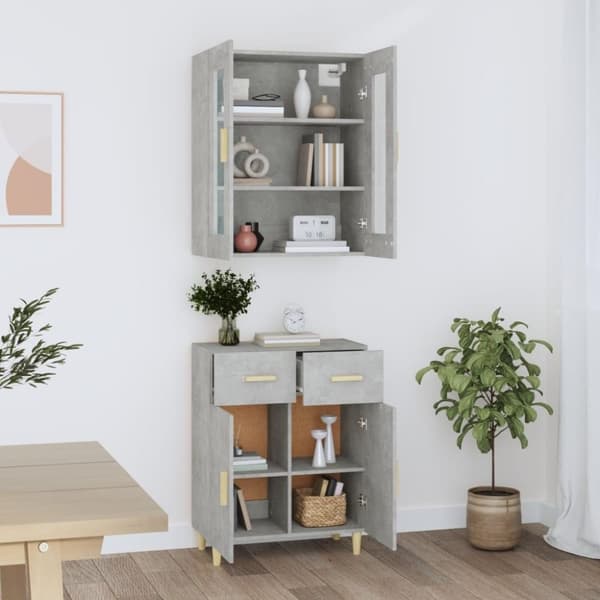 vidaXL Kaappi betoninharmaa 69,5x34x180 cm tekninen puu