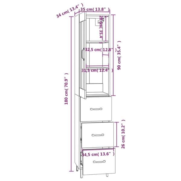 vidaXL skab 35x34x180 cm konstrueret træ betongrå