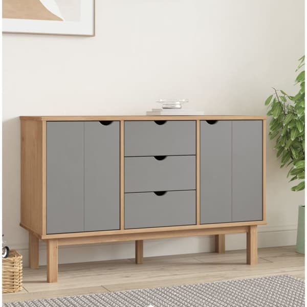 vidaXL Skjenk OTTA brun og grå 113,5x43x73 cm heltre furu