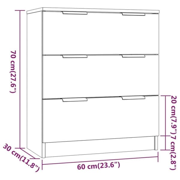 vidaXL Byrå vit högglans 60x30x70 cm konstruerat trä