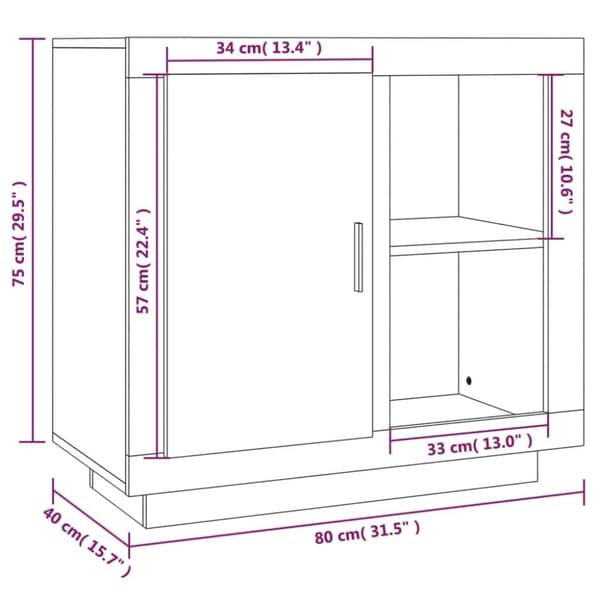 vidaXL Skjenk hvit 80x40x75 cm