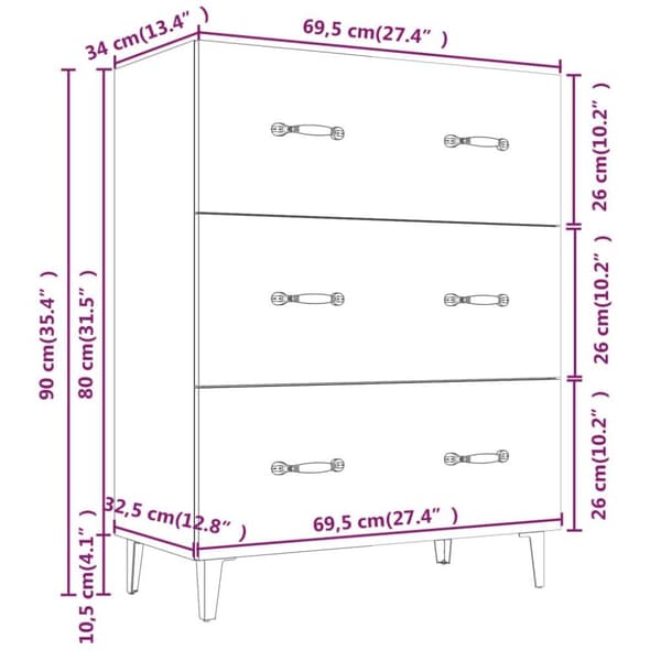 vidaXL Skänk vit högglans 69,5x34x90 cm konstruerat trä