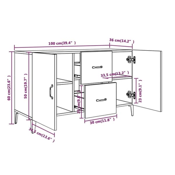 vidaXL Skjenk hvit 100x36x60 cm konstruert tre