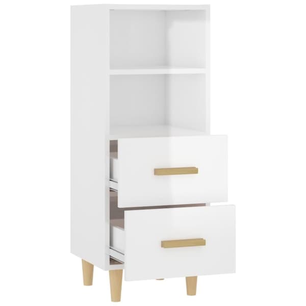 vidaXL Skjenk høyglans hvit 34,5x34x90 cm konstruert tre