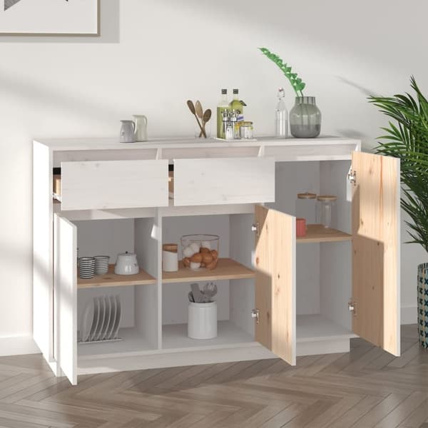vidaXL Skänk vit 110x34x75 cm massiv furu