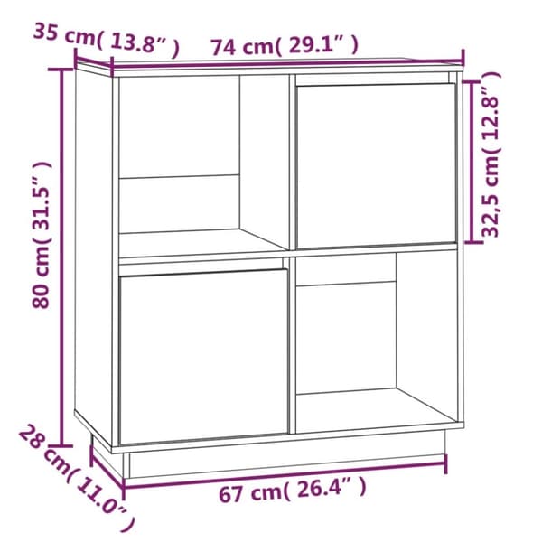 vidaXL Skjenk honningbrun 74x35x80 heltre furu