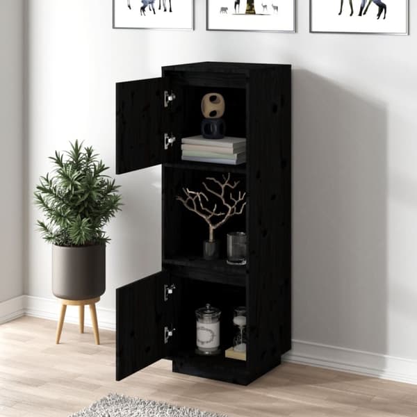 vidaXL Highboard svart 38x35x117 cm heltre furu
