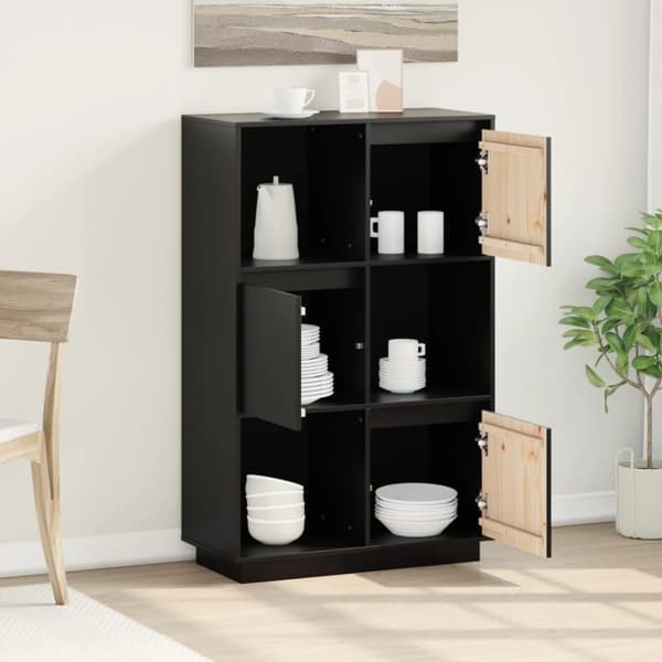vidaXL Highboard svart 74x35x117 cm heltre furu