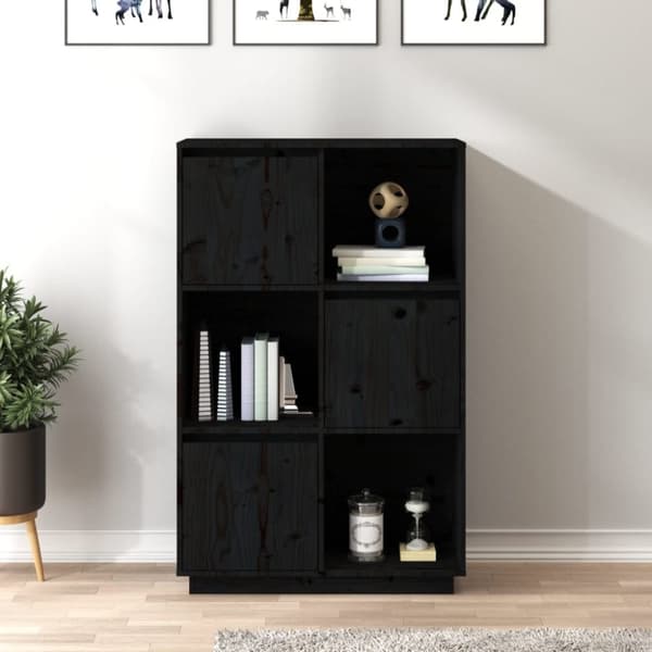 vidaXL Highboard svart 74x35x117 cm heltre furu