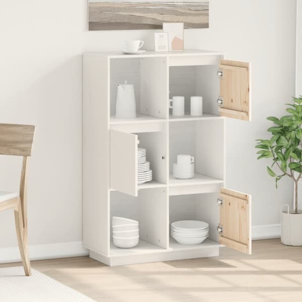 vidaXL Highboard hvit 74x35x117 cm heltre furu