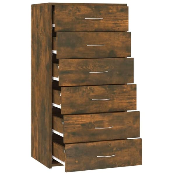 vidaXL Byrå 6 lådor rökfärgad ek 50x34x96 cm konstruerat trä