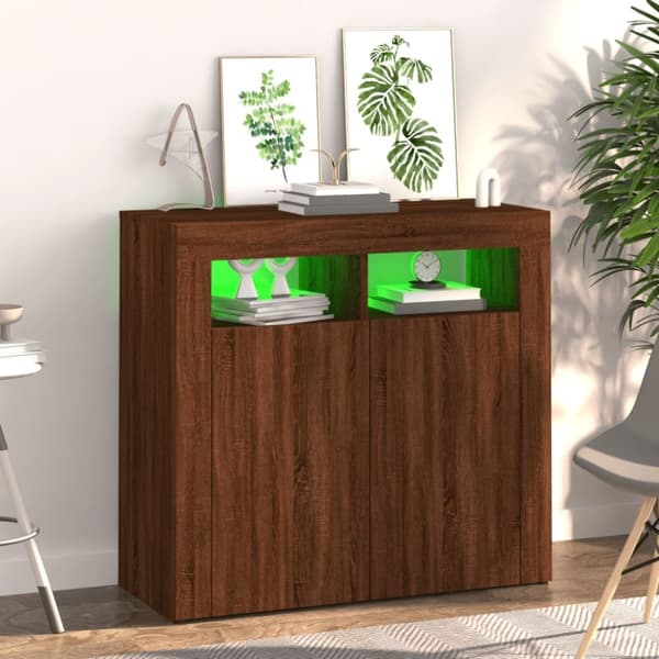 vidaXL Skänk med LED-belysning brun ek 80x35x75 cm