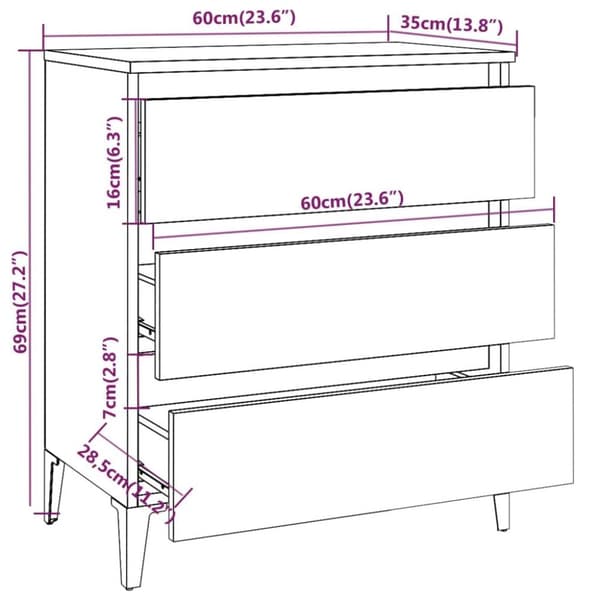 vidaXL Skjenk brun eik 60x35x69 cm konstruert tre