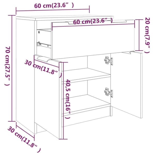vidaXL Skjenk brun eik 60x30x70 cm konstruert tre