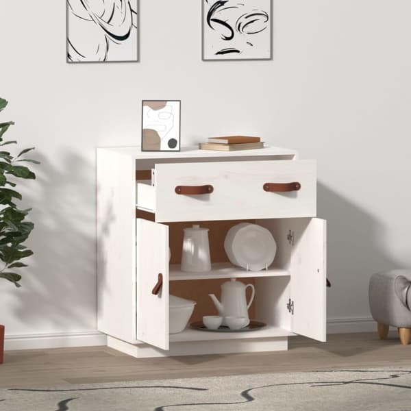 vidaXL Skjenk hvit 65,5x40x75 cm heltre furu