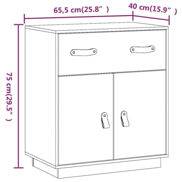 vidaXL Skjenk hvit 65,5x40x75 cm heltre furu