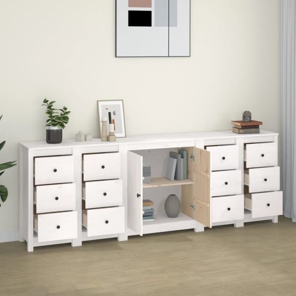 vidaXL Skjenk hvit 230x35x80 cm heltre furu