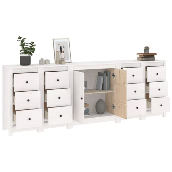 vidaXL Skjenk hvit 230x35x80 cm heltre furu