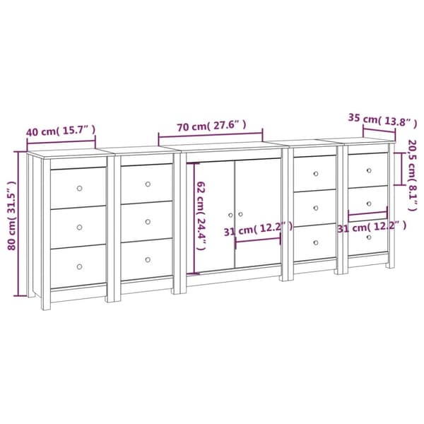 vidaXL Skjenk hvit 230x35x80 cm heltre furu