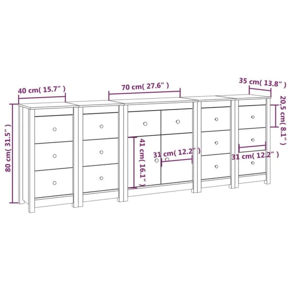 vidaXL Skjenk 230x35x80 cm heltre furu