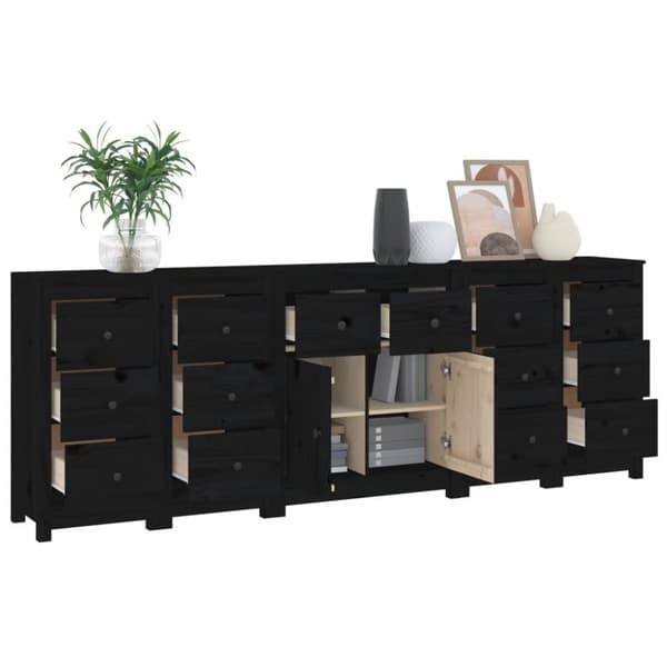 vidaXL Skänk svart 230x35x80 cm massiv furu
