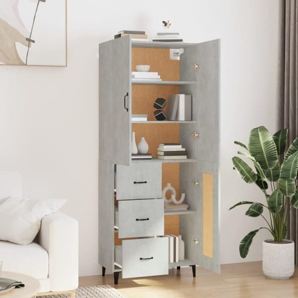 vidaXL Highboard betonggrå 69,5x34x180 cm konstruert tre