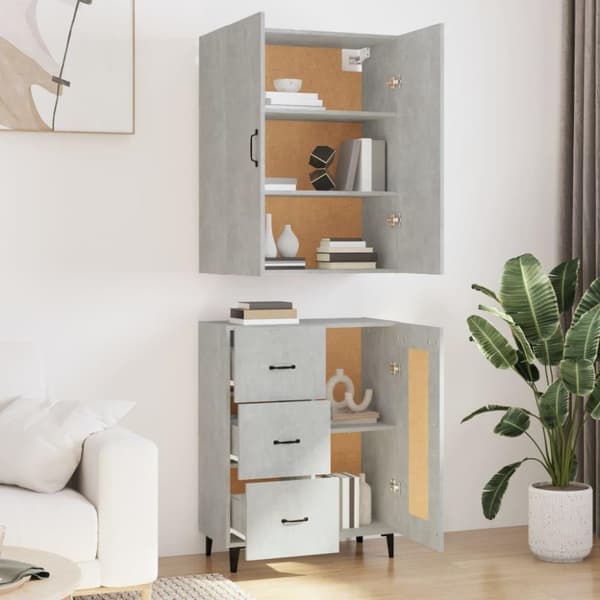 vidaXL Highboard betonggrå 69,5x34x180 cm konstruert tre