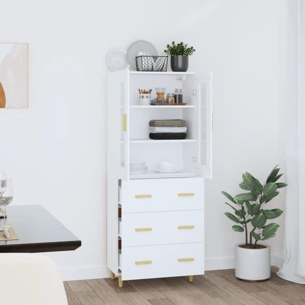 vidaXL Highboard hvit 69,5x34x180 cm konstruert tre