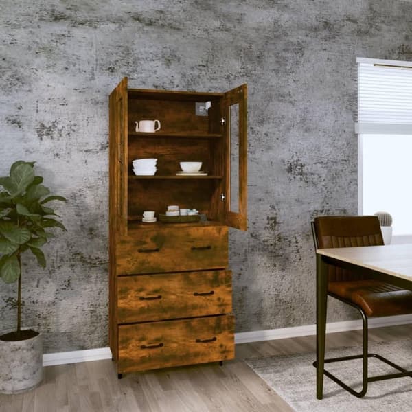 vidaXL Highboard røkt eik 69,5x34x180 cm konstruert tre