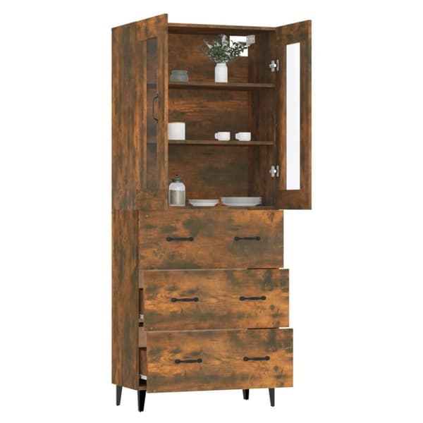 vidaXL Highboard røkt eik 69,5x34x180 cm konstruert tre
