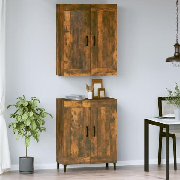 vidaXL Highboard røkt eik 69,5x34x180 cm konstruert tre