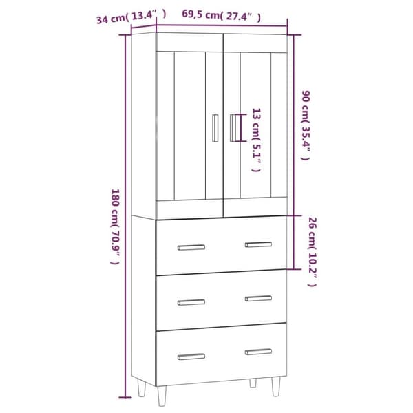 vidaXL Highboard brun eik konstruert tre