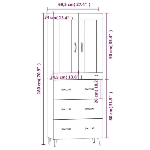 vidaXL Highboard betonggrå konstruert tre