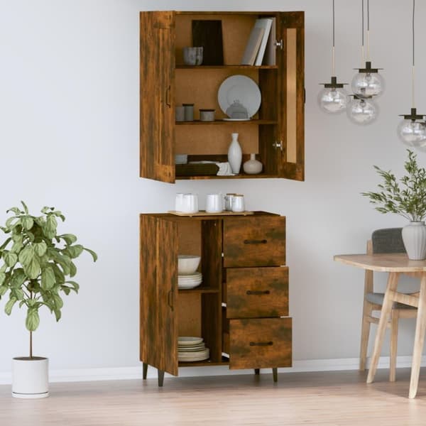 vidaXL Highboard røkt eik konstruert tre