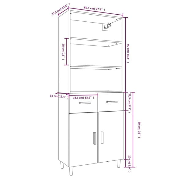 vidaXL Highboard betonggrå konstruert tre