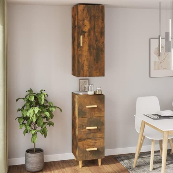 vidaXL Highboard røkt eik 34,5x34x180 cm konstruert tre