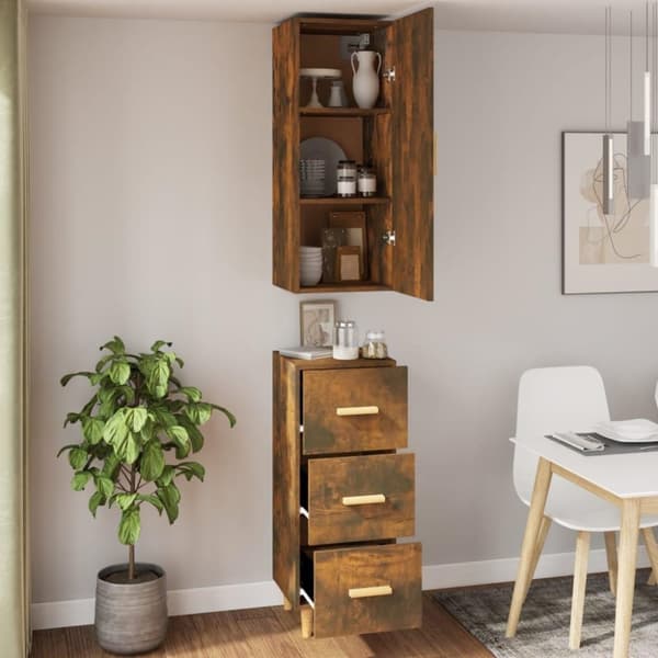 vidaXL Highboard røkt eik 34,5x34x180 cm konstruert tre